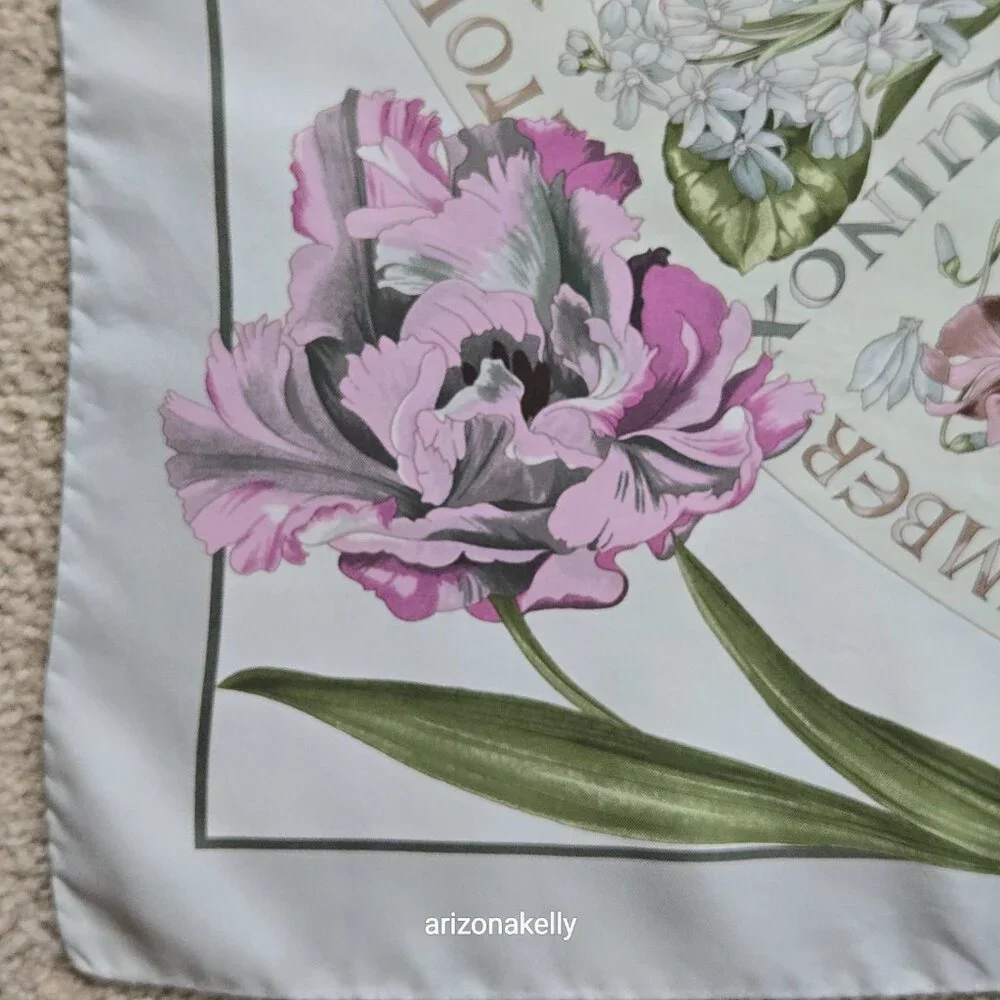 Brooks Brothers Silk Scarf Four Seasons of Flowers Purple Grey